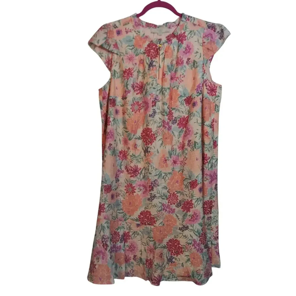 LOFT Plus Floral Ruffle Flounce Dress Pink Champagne Size 14 - Picture 1 of 10